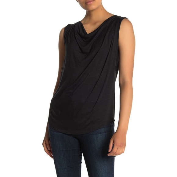 Halogen Tops - Halogen Black Draped-Neck Sleeveless Top